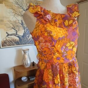 Vintage Floral Flower Child Micro Mini Backless Dress By Young Edwardian